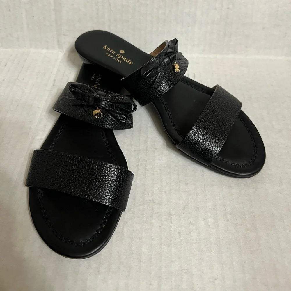 Kate Spade Leather Sandals Tulia Bow Slides Strappy Slip On Charm
